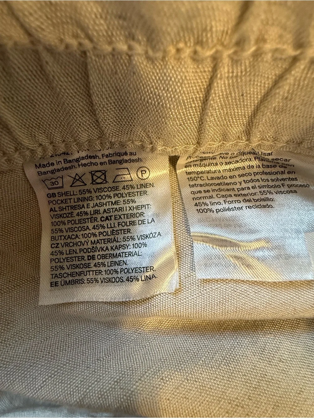 H&M Beige Wide-Leg Drawstring Linen-Blend Pants